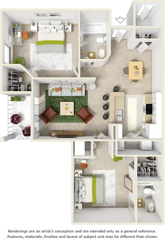 Laurel 2 bedrooms 2 bathrooms floor plan