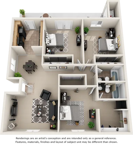 Geneva 3 bedrooms 2 bathrooms floor plan.