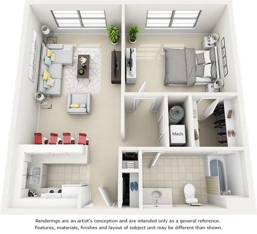 Holly 1 Bedroom and 1 Bathroom Floor Plan