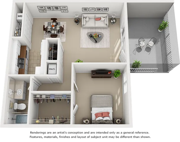 Serenity 1 bedroom 1 bathroom floor plan