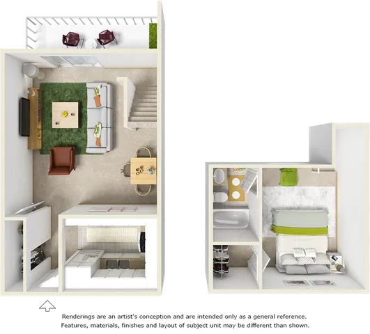 Ravine 1 bedroom and 1 bathroom floor plan
