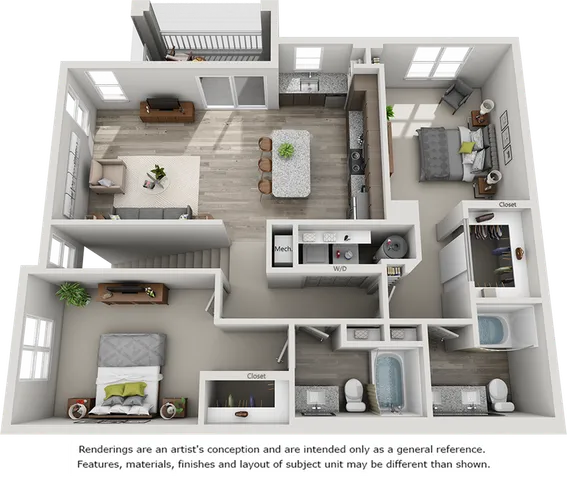 Arlington 2 bedrooms and 2 bathrooms floor plan