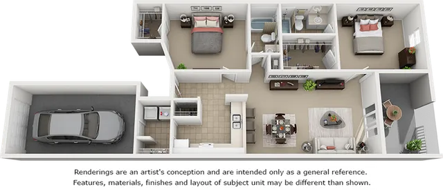 Sanctuary 2 bedrooms 2 bathrooms floor plan.