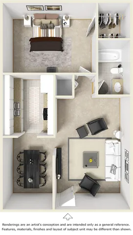 The Madrid 1 bedroom 1 bathroom floor plan with premium finishes