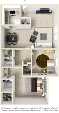 Bel-Air 2 bedroom and 2 bathroom floor plan with premium finishes