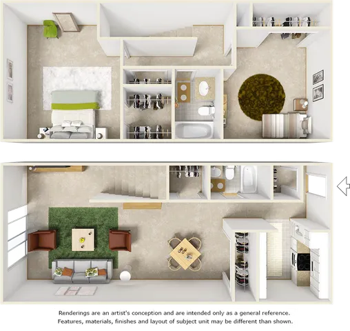 Egret floor plan with 2 bedrooms, 1.5 bathrooms and wood style flooring