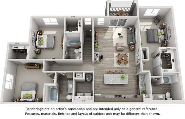 Oaklawn floor plan with 3 bedrooms and 3 bathrooms