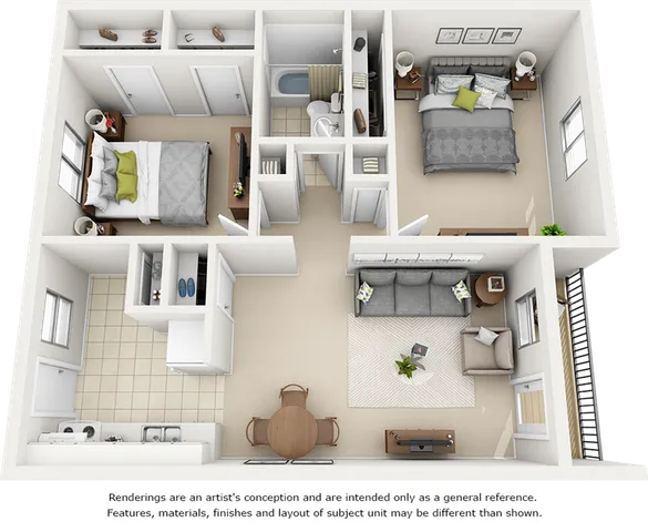 Grotto 2 bedrooms 1 bathroom floor plan