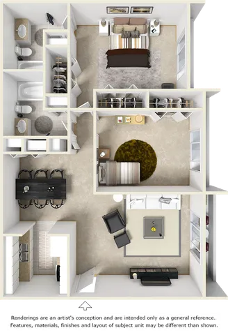 The Iris 2 bedrooms 2 bathrooms floor plan.