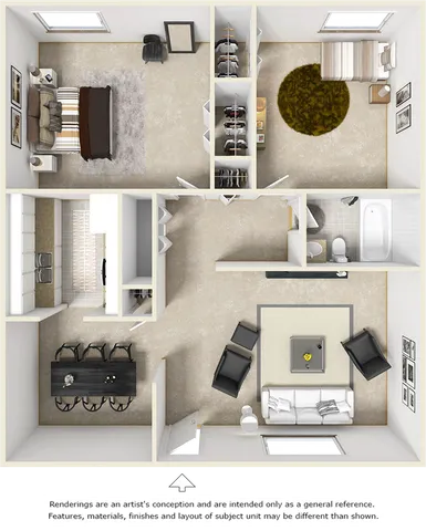 The Barcelona 2 bedrooms 1 bathroom floor plan