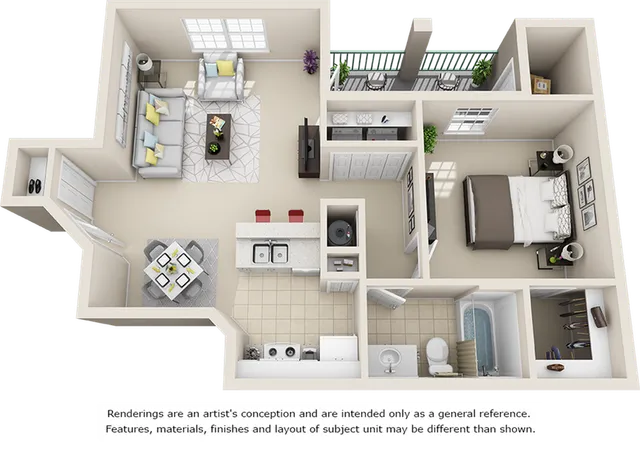 Roma 1 bedroom 1 bathroom floor plan