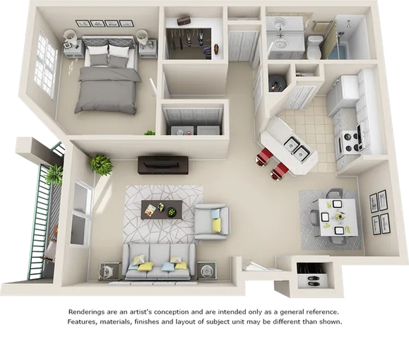 Milano 1 bedroom 1 bathroom floor plan