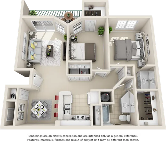 Palermo 2 bedrooms 1 bathroom floor plan