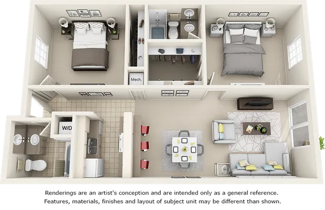 Hartford 2 bedrooms 2 bathrooms floor plan