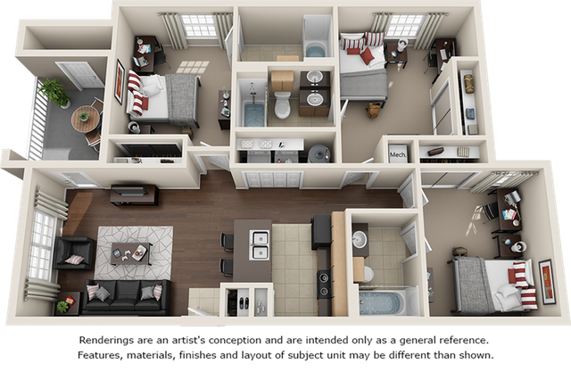 Oakleyl 3 bedrooms 3 bathrooms floor plan