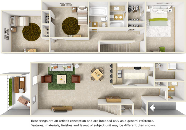 Ibis floor plan with 3 bedrooms, 2.5 bedrooms, and wood style flooring