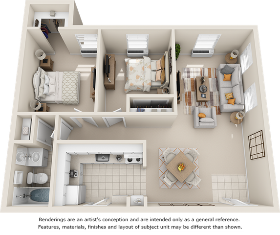 Sycamore 2 bedrooms 1 bathroom floor plan