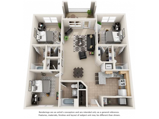 Constance with Wood Style Floors. 3 Bedrooms and 3 Bathrooms.