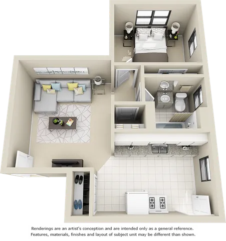 The Marston 1 bedroom 1 bathroom floor plan