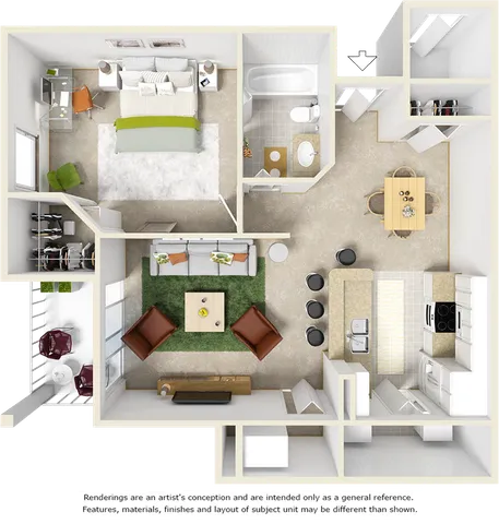 Scarlet 1 bedroom 1 bathroom floor plan
