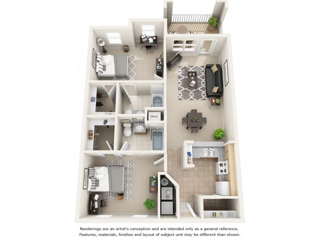 Waterton with bay window, wood style floor. 2 Bedrooms and 2 Bathrooms.