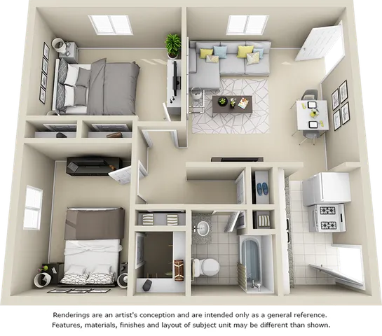 College View 2 bedrooms 1 bathroom floor plan