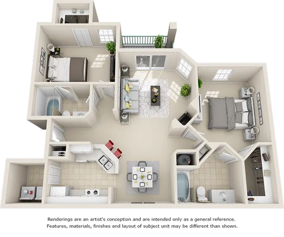 Capri 2 bedrooms 2 bathrooms floor plan