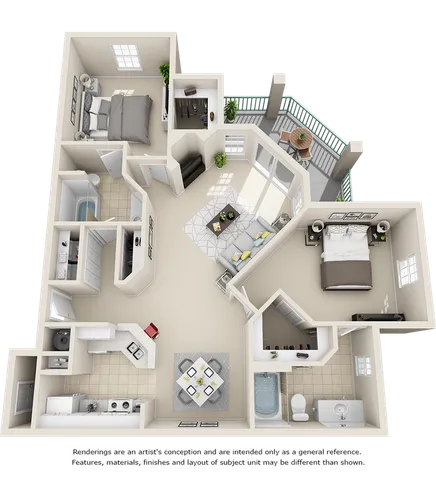 Tuscan 2 bedrooms 2 bathrooms floor plan
