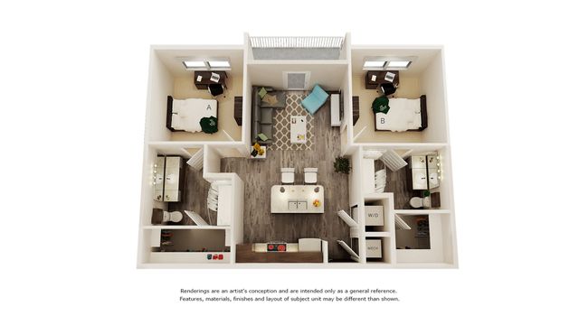 Einstein 2 bedrooms 2 bathrooms floor plan