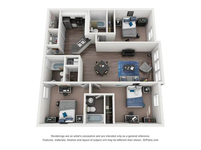 Outboard 3 bedrooms 3 bathrooms upgraded floor plan