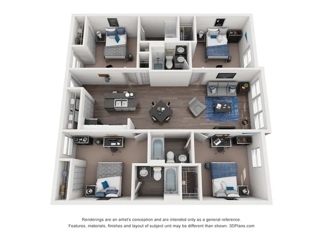 Quarter 4 bedrooms 4 bathrooms upgraded floor plan