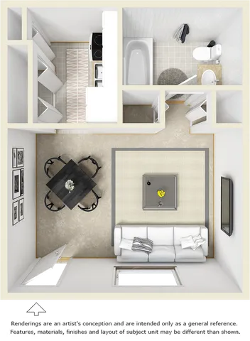 SoHo 1 bathroom studio floor plan