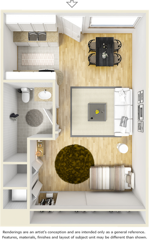 Clinton 1 bathroom studio floor plan