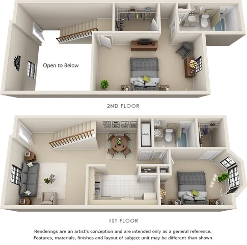 Lenox 2 bedrooms 2 bathrooms floor plan