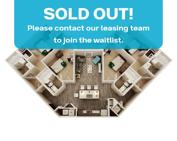 Modern 3-bedroom apartment floor plan with open-concept living, sleek kitchen, and inviting layout. Contact leasing to join the waitlist.