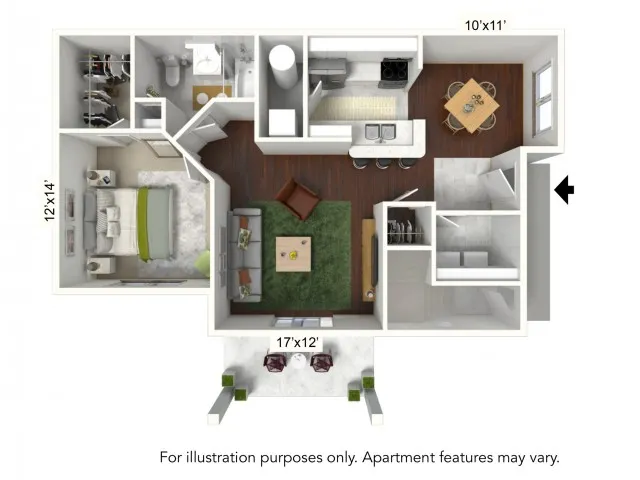 1 Bedroom Floor Plan | Luxury Apartments Buffalo | Autumn Creek Apartments