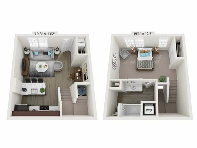 Trevor A - 1 Bedroom Floor Plan Birdseye Layout Image | LC Brier Creek Apartments & Townhomes in Durham - Raleigh NC