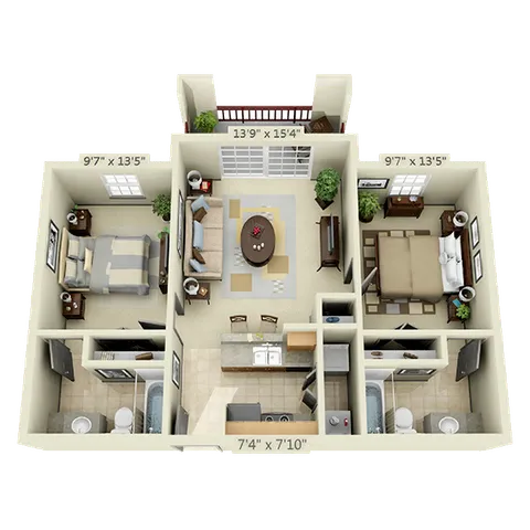 2 bed 2 bath