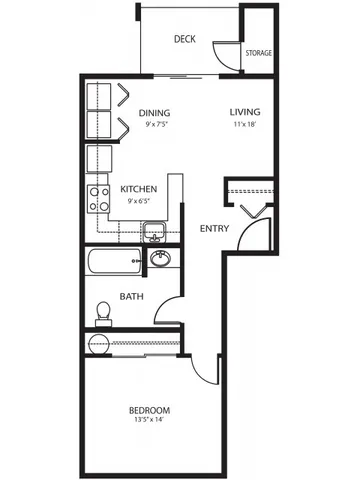1 bed 1 bath, 562 sq ft