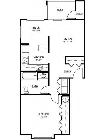 1 bedroom 1 bath, 720 sq ft