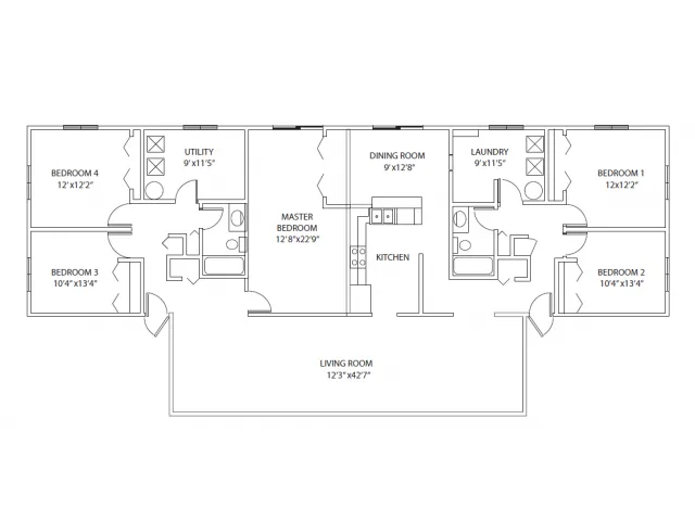 5-bedroom townhome. 1900 sq ft, large floor plan, open layout