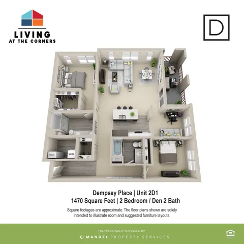 2 BR+ DEN/2BA