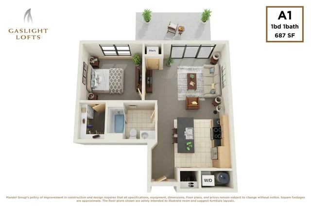 1 bedroom, 1 bath