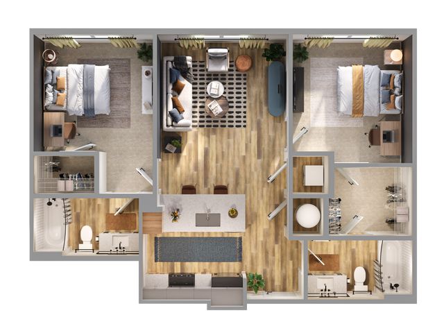 Modern floor plan showcasing 3 bedrooms, spacious open-concept living area, and stylish kitchen, perfect for contemporary living.
