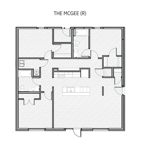 The McGee floor plan showcasing a modern 3-bedroom layout with two bathrooms and an open-concept living area.