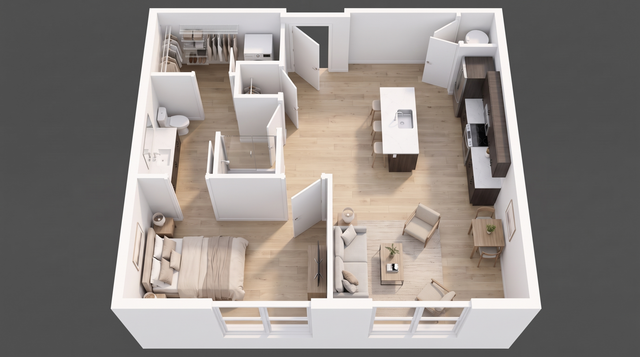 WonderBlock 3D Floor Plan Image - Pioneer - One Bedroom, One Bathroom, 781 sqft.