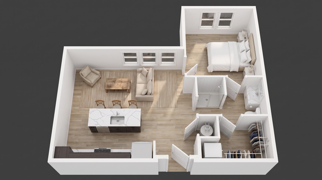 WonderBlock 3D Floor Plan Image - Lantern - One Bedroom, One Bathroom, 804 sqft.