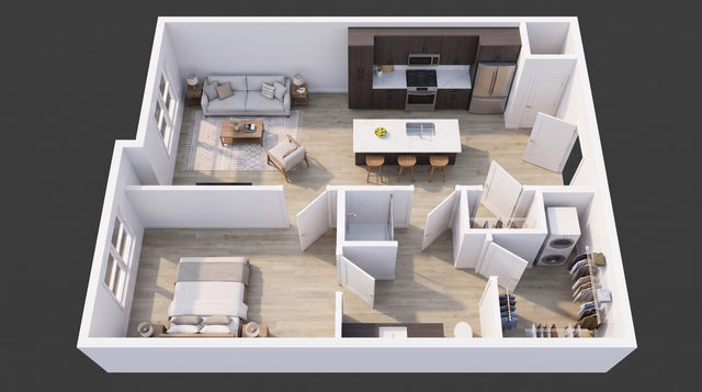 WonderBlock 3D Floor Plan Image - Renegade - One Bedroom, One Bathroom, 830 sqft.