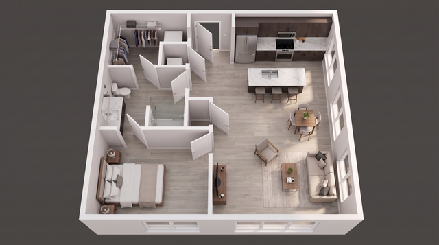 WonderBlock 3D Floor Plan Image - Ledger - One Bedroom, One Bathroom, 966 sqft.