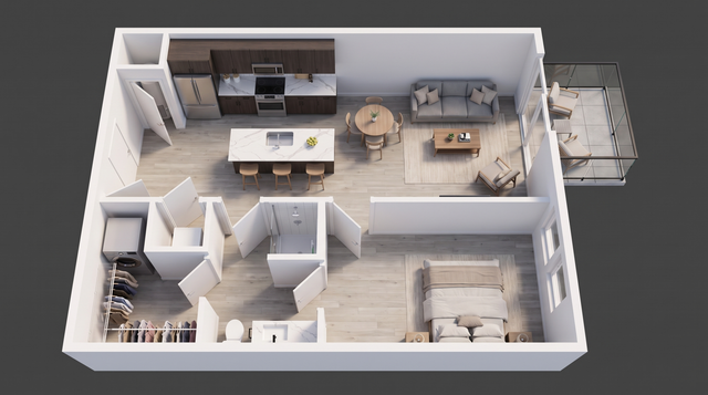 WonderBlock 3D Floor Plan Image- Crossroad - One Bedroom, One Bathroom, 785 sqft.